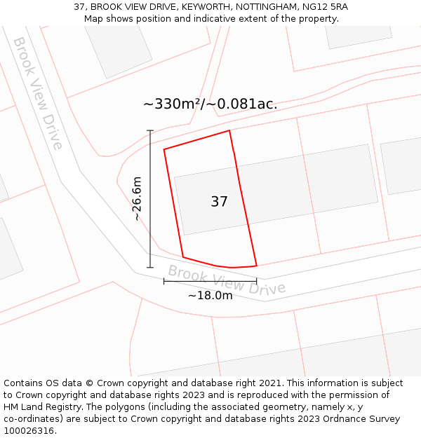 37, BROOK VIEW DRIVE, KEYWORTH, NOTTINGHAM, NG12 5RA: Plot and title map