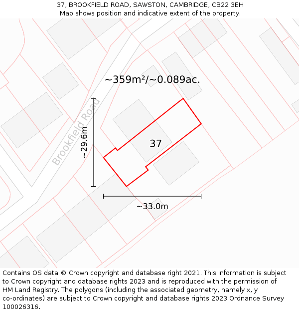 37, BROOKFIELD ROAD, SAWSTON, CAMBRIDGE, CB22 3EH: Plot and title map