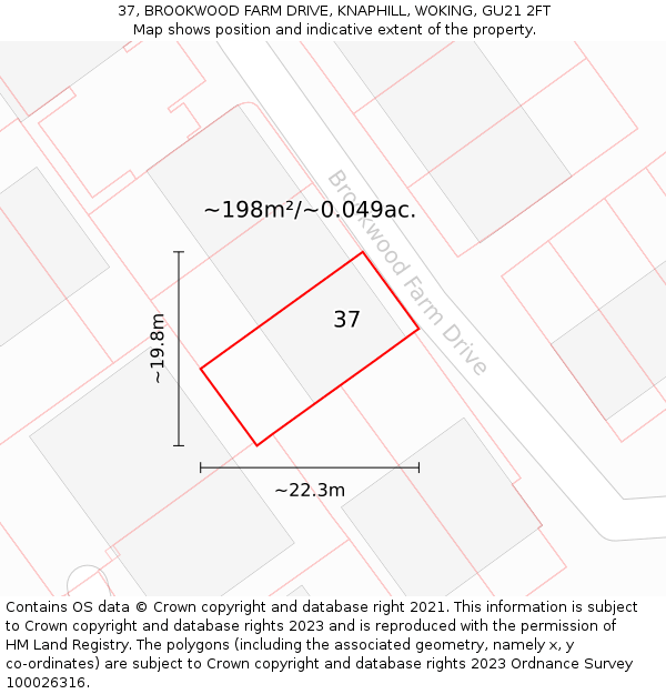 37, BROOKWOOD FARM DRIVE, KNAPHILL, WOKING, GU21 2FT: Plot and title map