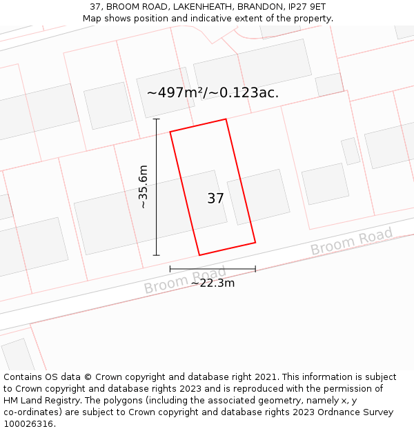 37, BROOM ROAD, LAKENHEATH, BRANDON, IP27 9ET: Plot and title map