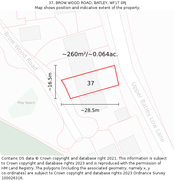 37, BROW WOOD ROAD, BATLEY, WF17 0RJ: Plot and title map