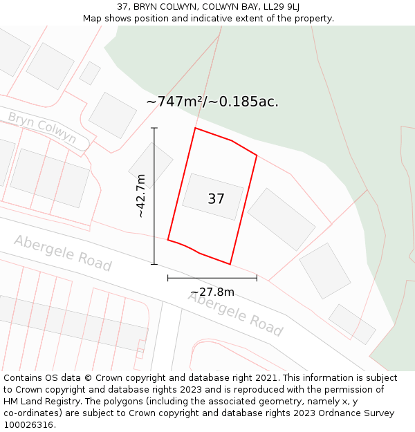 37, BRYN COLWYN, COLWYN BAY, LL29 9LJ: Plot and title map