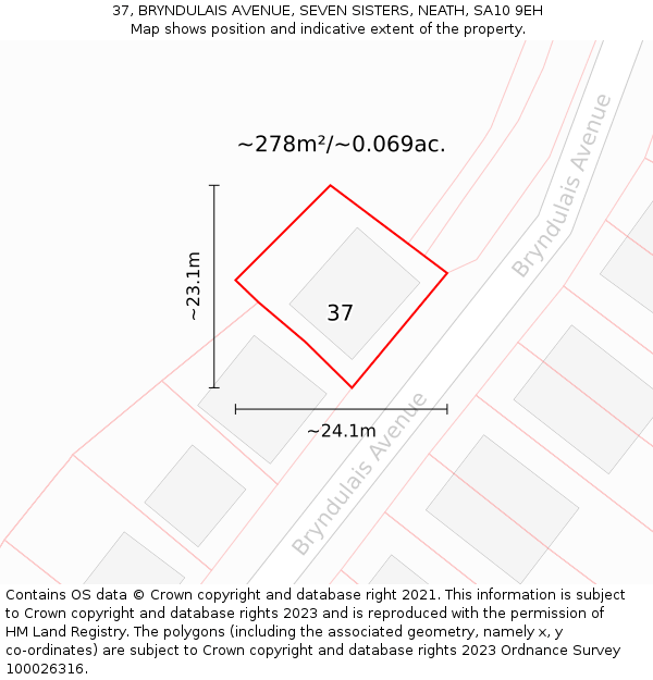 37, BRYNDULAIS AVENUE, SEVEN SISTERS, NEATH, SA10 9EH: Plot and title map