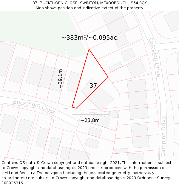 37, BUCKTHORN CLOSE, SWINTON, MEXBOROUGH, S64 8QY: Plot and title map