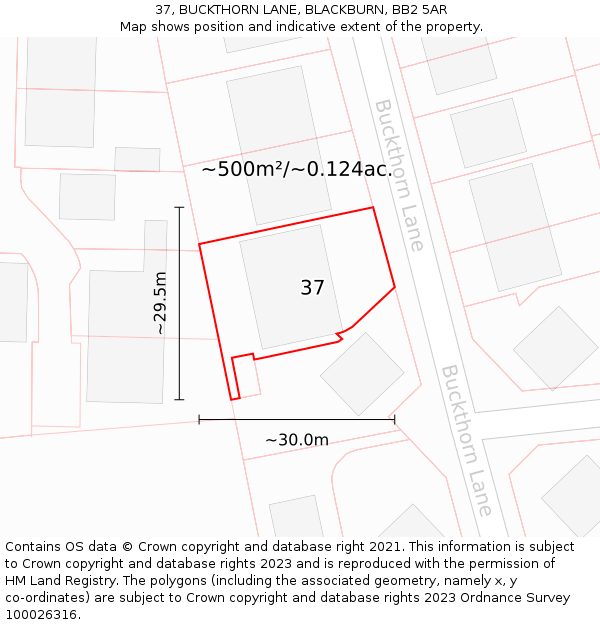 37, BUCKTHORN LANE, BLACKBURN, BB2 5AR: Plot and title map