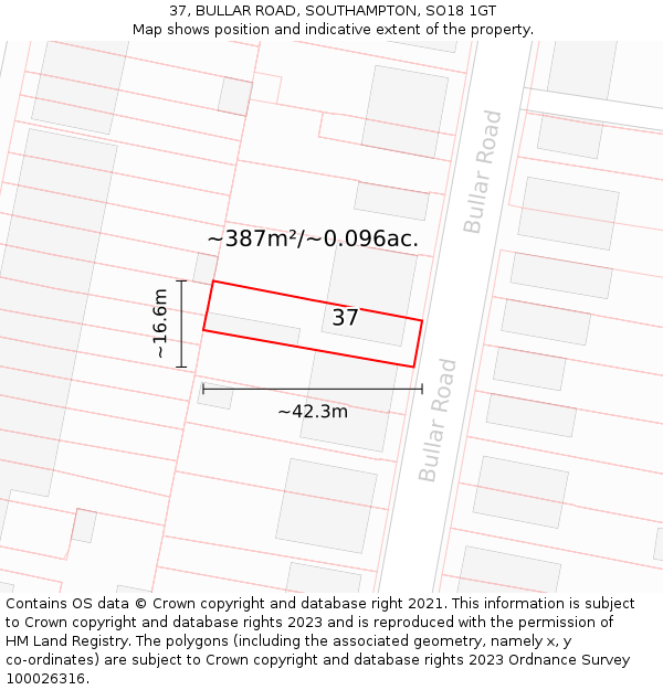 37, BULLAR ROAD, SOUTHAMPTON, SO18 1GT: Plot and title map