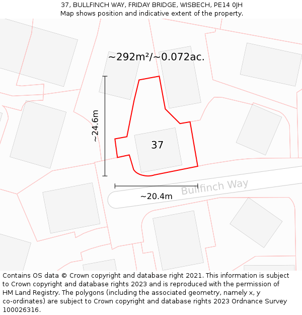 37, BULLFINCH WAY, FRIDAY BRIDGE, WISBECH, PE14 0JH: Plot and title map