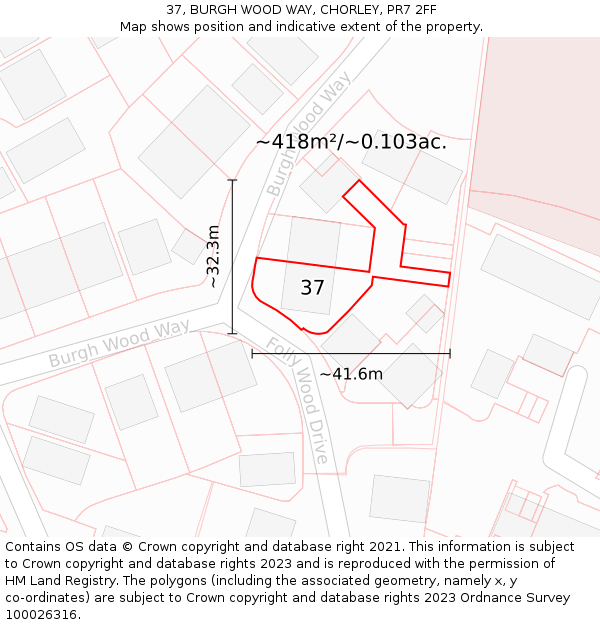 37, BURGH WOOD WAY, CHORLEY, PR7 2FF: Plot and title map