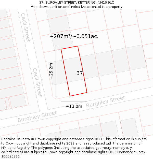 37, BURGHLEY STREET, KETTERING, NN16 9LQ: Plot and title map