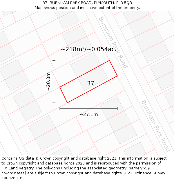 37, BURNHAM PARK ROAD, PLYMOUTH, PL3 5QB: Plot and title map