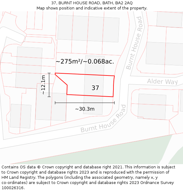 37, BURNT HOUSE ROAD, BATH, BA2 2AQ: Plot and title map