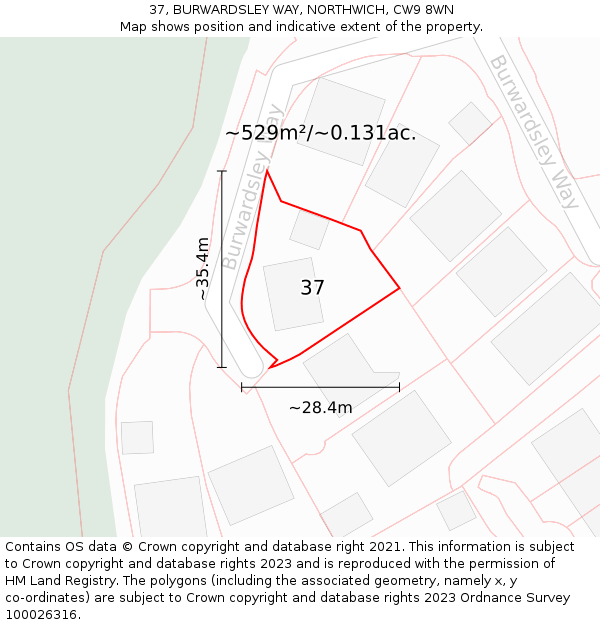 37, BURWARDSLEY WAY, NORTHWICH, CW9 8WN: Plot and title map