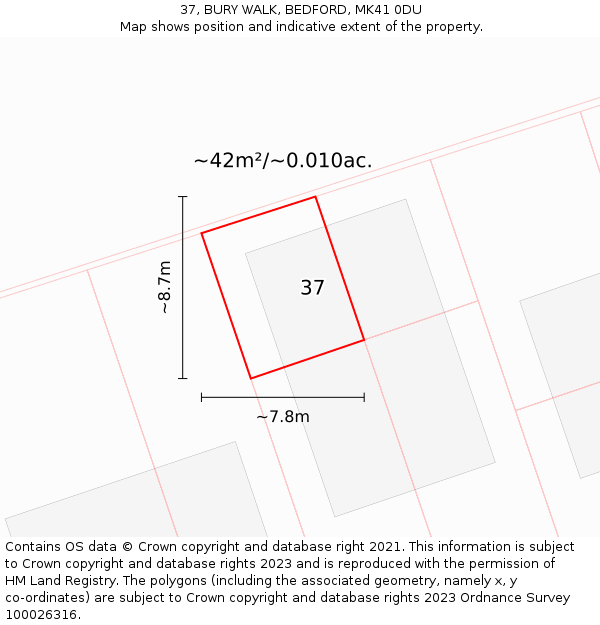 37, BURY WALK, BEDFORD, MK41 0DU: Plot and title map