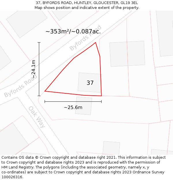 37, BYFORDS ROAD, HUNTLEY, GLOUCESTER, GL19 3EL: Plot and title map