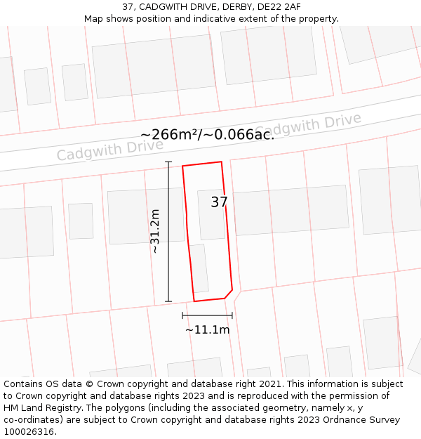 37, CADGWITH DRIVE, DERBY, DE22 2AF: Plot and title map