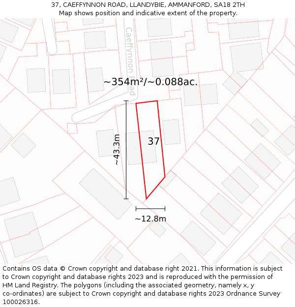 37, CAEFFYNNON ROAD, LLANDYBIE, AMMANFORD, SA18 2TH: Plot and title map