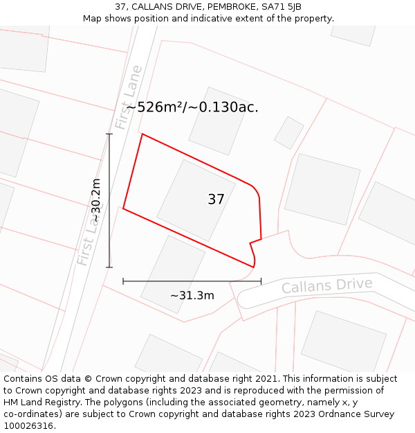 37, CALLANS DRIVE, PEMBROKE, SA71 5JB: Plot and title map