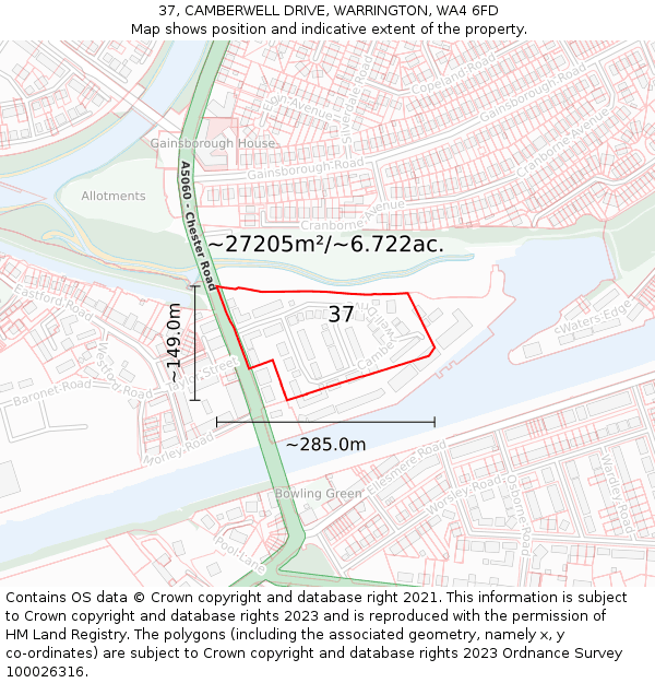 37, CAMBERWELL DRIVE, WARRINGTON, WA4 6FD: Plot and title map