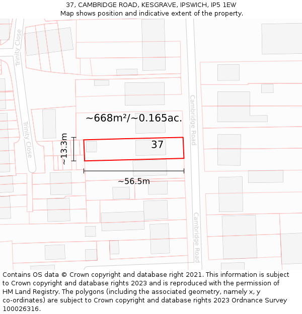 37, CAMBRIDGE ROAD, KESGRAVE, IPSWICH, IP5 1EW: Plot and title map