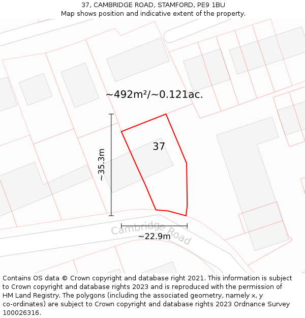 37, CAMBRIDGE ROAD, STAMFORD, PE9 1BU: Plot and title map