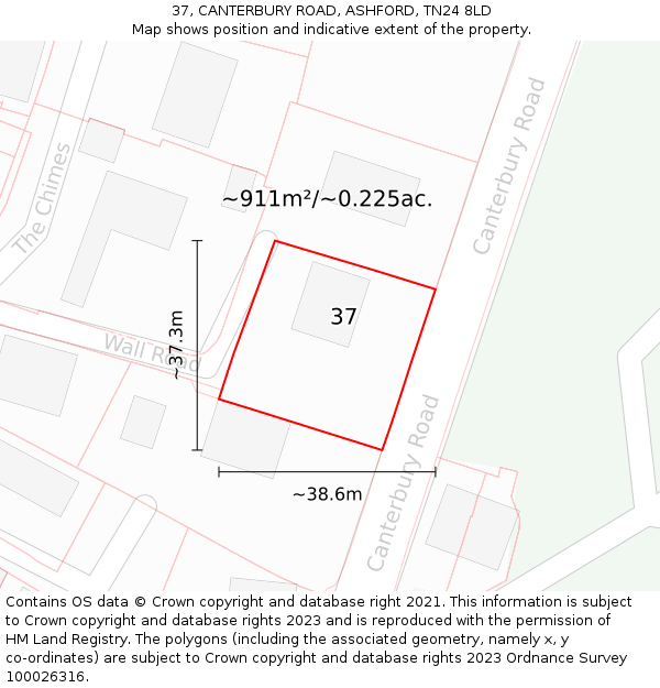 37, CANTERBURY ROAD, ASHFORD, TN24 8LD: Plot and title map