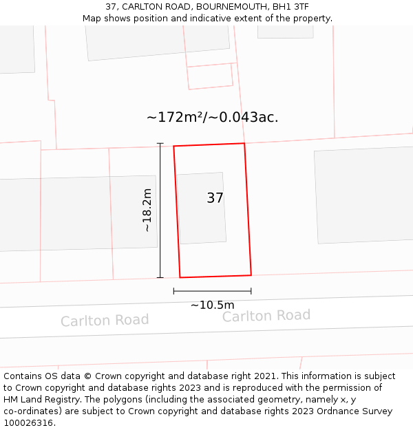 37, CARLTON ROAD, BOURNEMOUTH, BH1 3TF: Plot and title map