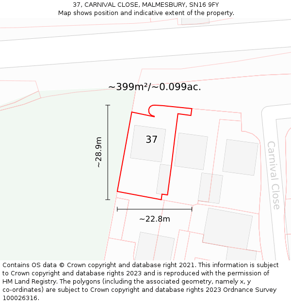 37, CARNIVAL CLOSE, MALMESBURY, SN16 9FY: Plot and title map