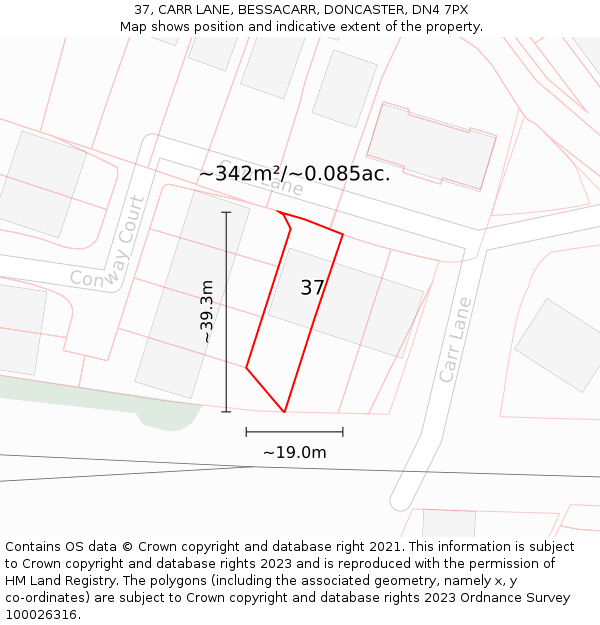 37, CARR LANE, BESSACARR, DONCASTER, DN4 7PX: Plot and title map