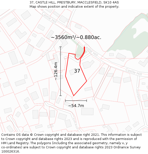 37, CASTLE HILL, PRESTBURY, MACCLESFIELD, SK10 4AS: Plot and title map