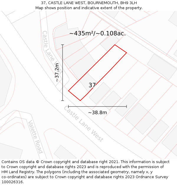 37, CASTLE LANE WEST, BOURNEMOUTH, BH9 3LH: Plot and title map