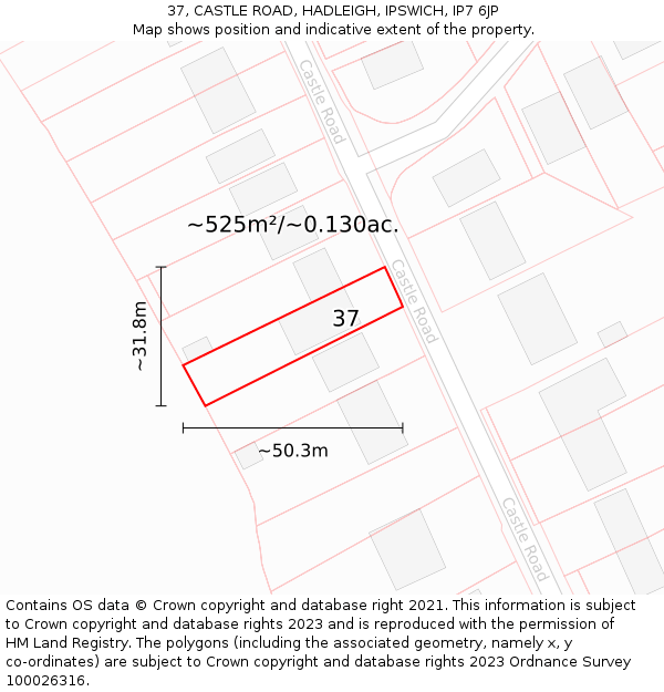 37, CASTLE ROAD, HADLEIGH, IPSWICH, IP7 6JP: Plot and title map