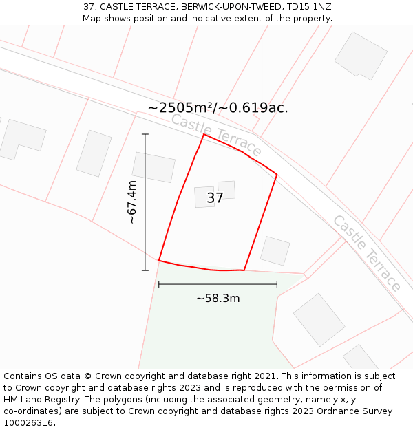 37, CASTLE TERRACE, BERWICK-UPON-TWEED, TD15 1NZ: Plot and title map