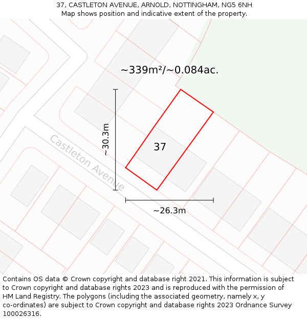 37, CASTLETON AVENUE, ARNOLD, NOTTINGHAM, NG5 6NH: Plot and title map