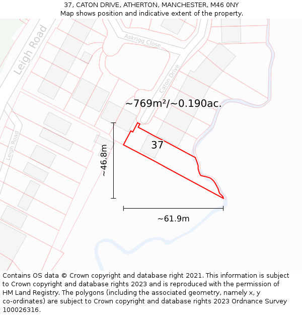 37, CATON DRIVE, ATHERTON, MANCHESTER, M46 0NY: Plot and title map