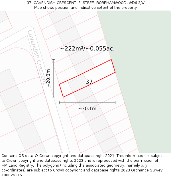 37, CAVENDISH CRESCENT, ELSTREE, BOREHAMWOOD, WD6 3JW: Plot and title map