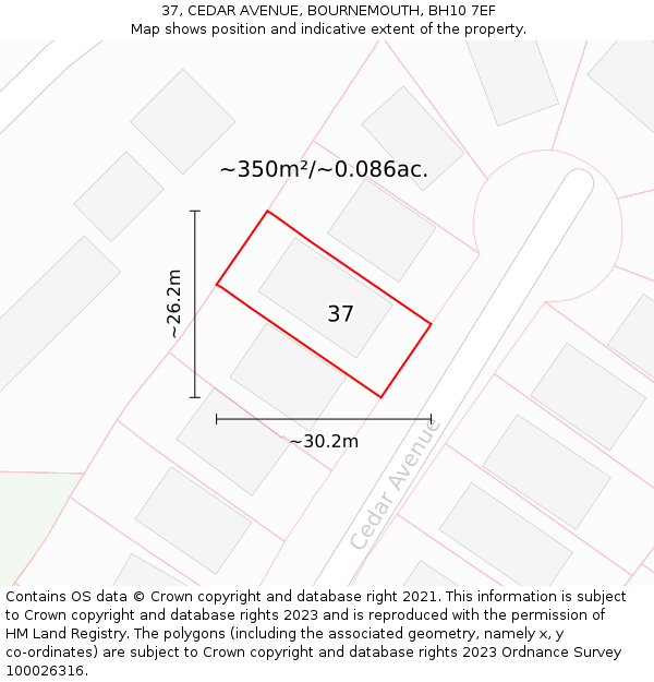 37, CEDAR AVENUE, BOURNEMOUTH, BH10 7EF: Plot and title map