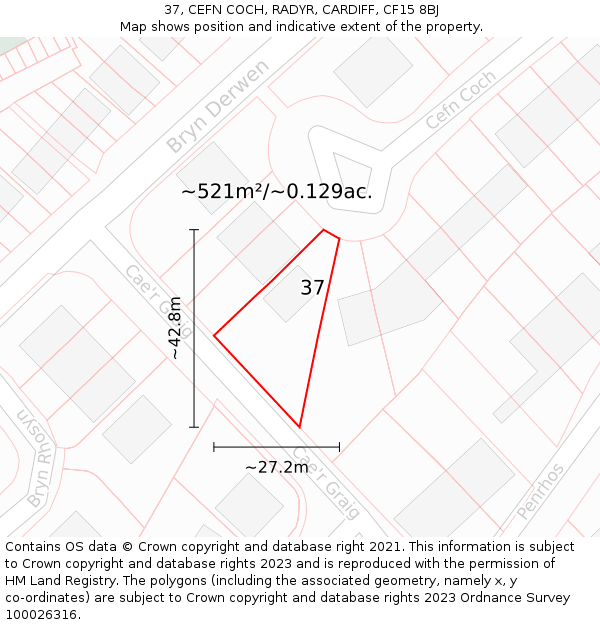 37, CEFN COCH, RADYR, CARDIFF, CF15 8BJ: Plot and title map