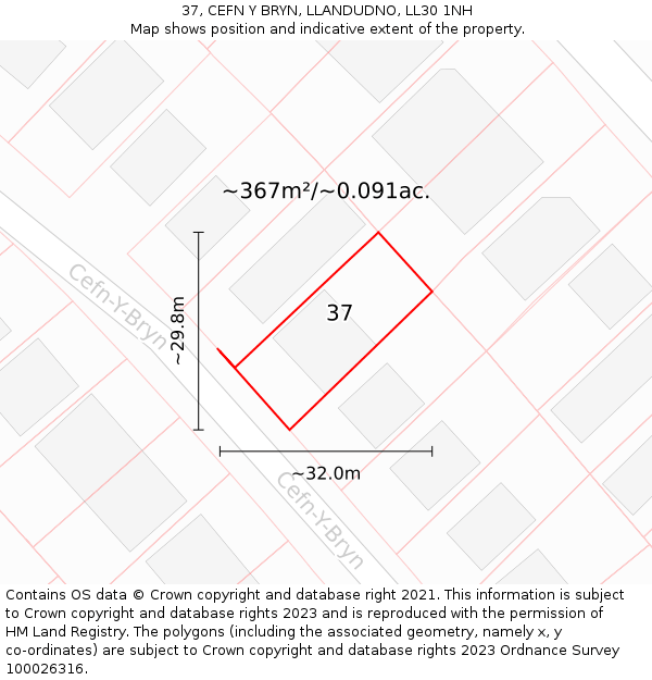 37, CEFN Y BRYN, LLANDUDNO, LL30 1NH: Plot and title map