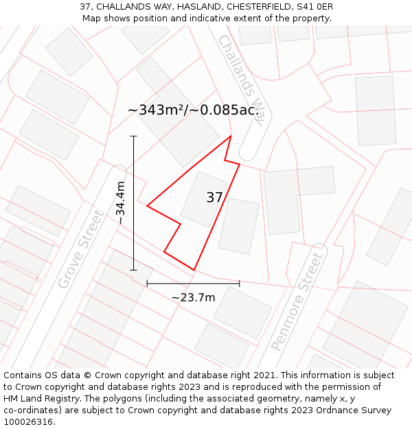 37, CHALLANDS WAY, HASLAND, CHESTERFIELD, S41 0ER: Plot and title map