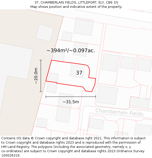 37, CHAMBERLAIN FIELDS, LITTLEPORT, ELY, CB6 1FJ: Plot and title map