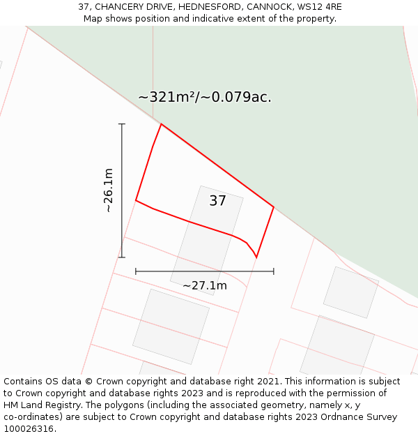 37, CHANCERY DRIVE, HEDNESFORD, CANNOCK, WS12 4RE: Plot and title map