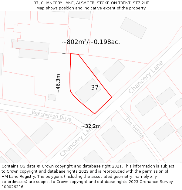 37, CHANCERY LANE, ALSAGER, STOKE-ON-TRENT, ST7 2HE: Plot and title map