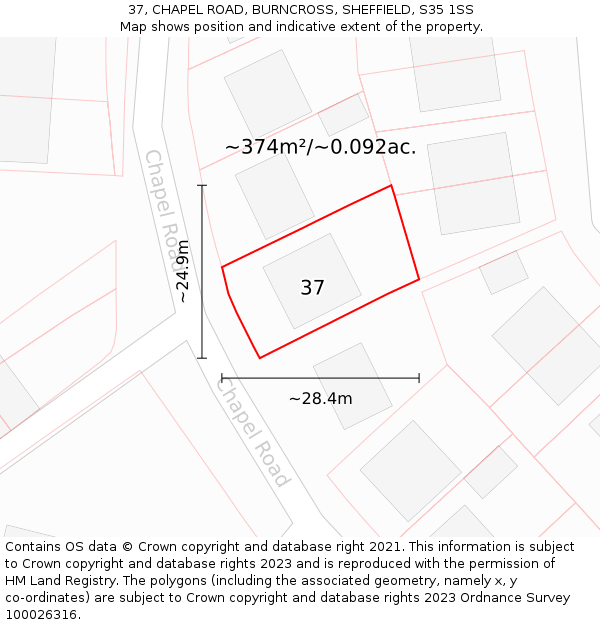 37, CHAPEL ROAD, BURNCROSS, SHEFFIELD, S35 1SS: Plot and title map