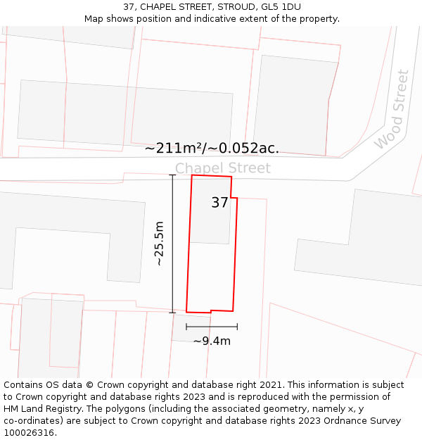 37, CHAPEL STREET, STROUD, GL5 1DU: Plot and title map