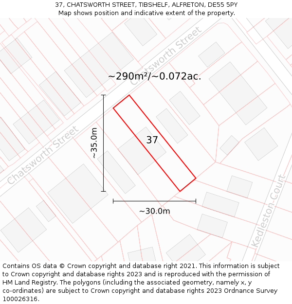 37, CHATSWORTH STREET, TIBSHELF, ALFRETON, DE55 5PY: Plot and title map