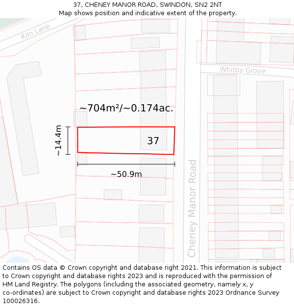 37, CHENEY MANOR ROAD, SWINDON, SN2 2NT: Plot and title map