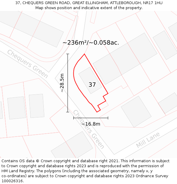 37, CHEQUERS GREEN ROAD, GREAT ELLINGHAM, ATTLEBOROUGH, NR17 1HU: Plot and title map