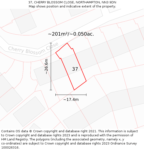 37, CHERRY BLOSSOM CLOSE, NORTHAMPTON, NN3 9DN: Plot and title map