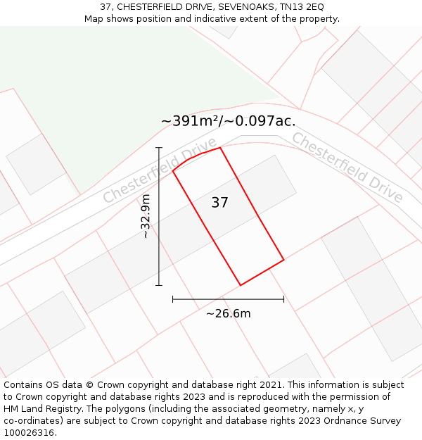 37, CHESTERFIELD DRIVE, SEVENOAKS, TN13 2EQ: Plot and title map