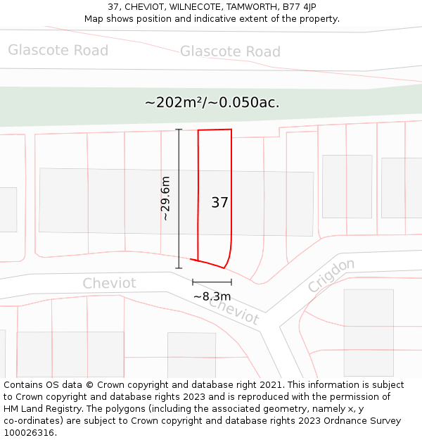 37, CHEVIOT, WILNECOTE, TAMWORTH, B77 4JP: Plot and title map